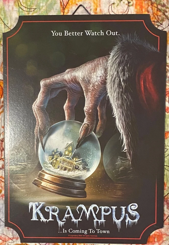 NUEVO LETRERO DE PARED DE MADERA DE 12" DECORACIÓN DE PELÍCULA MICHAEL DOUGHERTY KRAMPUS VINIENDO A LA CIUDAD Foto 1 de 2