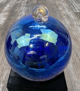 Heavy Kugel? Blue Glass Ball w/Glass Loop At Top & Open Bottom Beautiful Color - Imagen 1 de 11