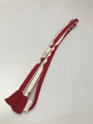 Nuevo Obi-jime patrón plano de seda pura con patrón de rayas sobre fondo rojo Foto 1 de 4