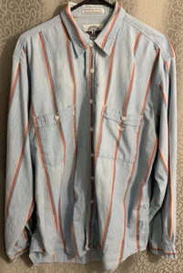 Dockers 100% Cotton Long Sleeve Blue with Yellow, Red Teal Vertical Stripe Shirt - Picture 1 of 12