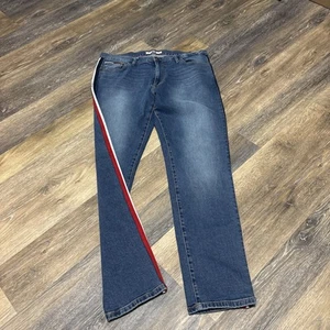 Tommy Hilfiger Jeans Mens 36x32 Slim Tapered Act Blue Flag Logo Down Side - Picture 1 of 10