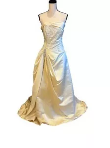Demetrios Champagne Embroidered Strapless Wedding Dress Gown Size 14 $999 - Picture 1 of 4