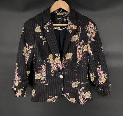 Блейзер женский Xoxo цветочный в тонкую полоску размер M черный собранный в рюш 3/4 рукава Y2k офис - Изображение 1 из 4