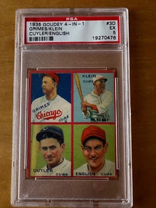 1935 Goudey 4 In 1 - #3D HOF Cuyler/English/Grimes/HOF Klein - PSA 5 - Picture 1 of 2