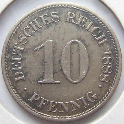 Moneda Imperio Reich Alemán 10 Pfennig 1888 E IN Extremadamente Fina / Foto 1 de 2