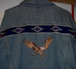 EAGLE EMBROIDERED JEAN JACKET (NATIVE AMERICAN LOOKING) - Picture 1 of 2