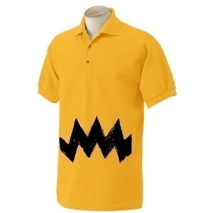 Charlie Herren Halloween Kostüm Shirt gelb Old School Poloshirt Zick Zack braun - Bild 1 von 1