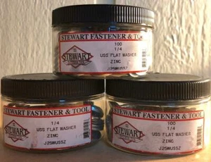 1/4" USS Flat Washers, Zinc/300 Total Pieces, J25WUSSZ Stewart Fastener & Tool - Picture 1 of 2