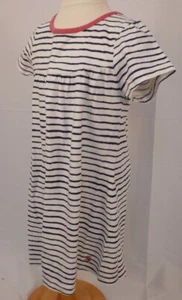 LITTLE JOULE CLOTHING Girls Ivory Blue Stripe Pink Trim Cotton Knit SS Dress Sz5 - Picture 1 of 7