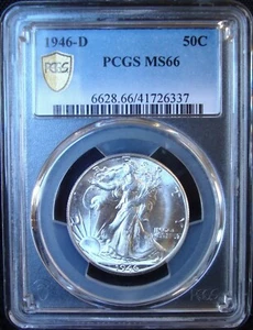 1946-D Walking Liberty Silver Half Dollar - PCGS MS 66 - Gold Shield - Picture 1 of 5