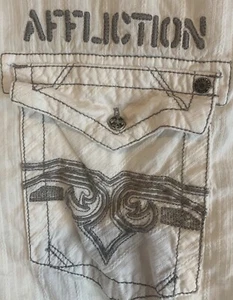 Affliction schwarz Premium Knopfleiste Shirt Herren XL weiß bestickt LS Metall - Bild 1 von 8