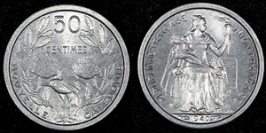 New Caledonia French Union Aluminum 1949 50 Centimes 1 YEAR TYPE UNC KM# 1 (33) - Picture 1 of 3