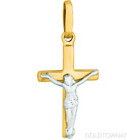 14K żółty + białe złoto błyszczący mały krzyż wisiorek z białą figurką
