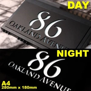 House Number Plaques Personalised House Signs LED Solar Light Door Wall Numbers - Picture 1 of 30