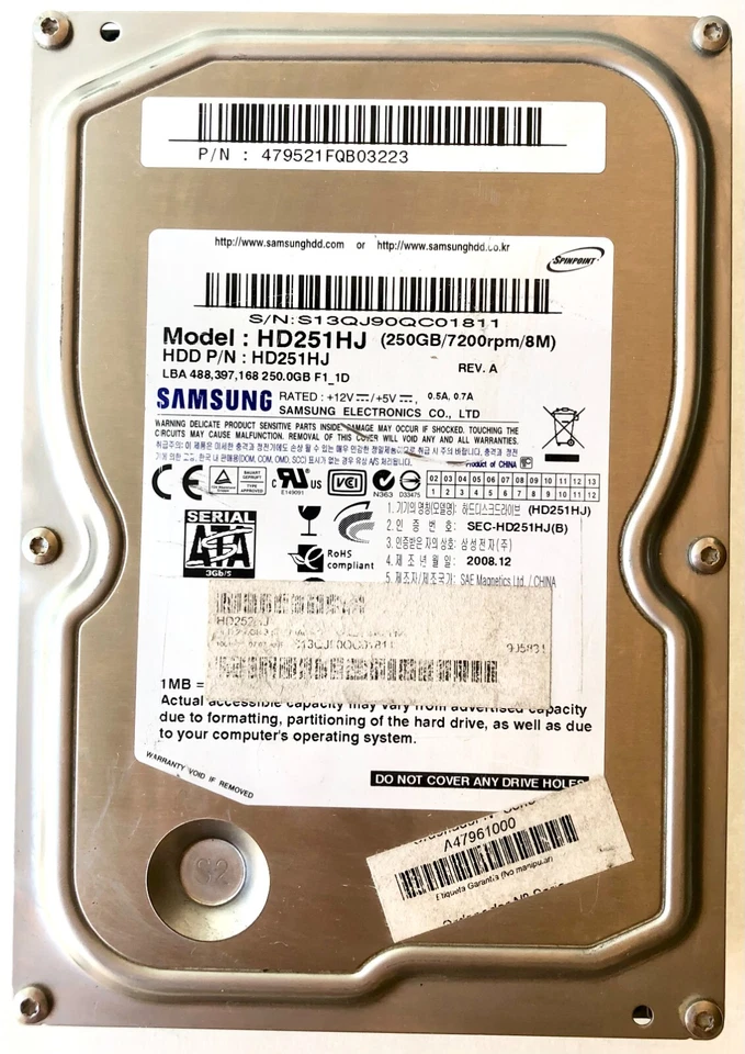 Disco Duro Samsung 250GB HD251HJ  3.5"  SATA  - Imagen 1 de 1