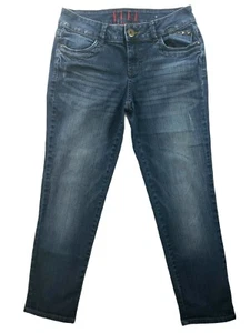 ELLE Womens Denim Jeans Distressed Straight Leg Embroidered Pockets Size 8 Blue - Picture 1 of 10