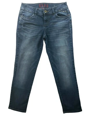 Pantalones de mezclilla para mujer ELLE desgastados pierna recta bolsillos bordados talla 8 azul Foto 1 de 4