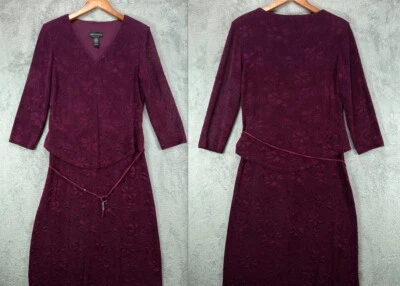Connected Apparel Womens 10 Long Modest Dress Burgundy Textureed Long Sleeve - Image 1 of 4