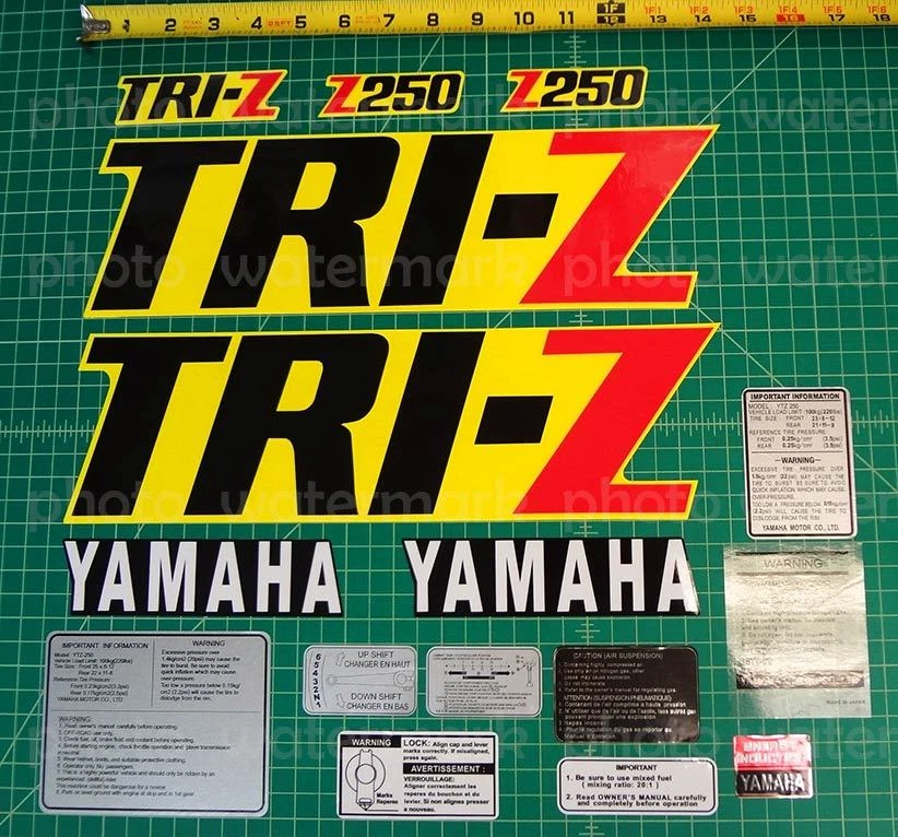 1985 85' Yamaha 16pc Yellow/Black TRI-Z 250 Decals autocollants Stickers trike Foto 1 de 4