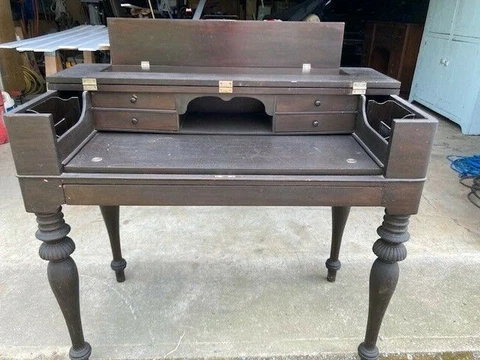 Antique Vintage Spinet Writers Desk Solid Mahogany Early 1900s Cover