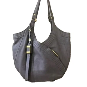 Oryany Elephant Gray Pebbled Leather asymmetric Hobo bag Print Lining GUC - Picture 1 of 10