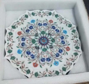 24'' White Marble Table Top Plate Coffee Center Inlay Malachite mosaic decor - Picture 1 of 9