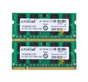 2pcs Crucial 2x4GB 2Rx8 PC2-5300S DDR2 667Mhz 200Pin RAM Memory Laptop SO-DIMM - Picture 1 of 10