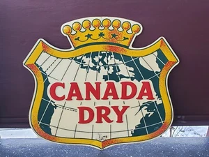 Canada Dry Soda 31x32 Original Metal Die Cut Embossed Crown Logo Sign Vintage - Picture 1 of 16