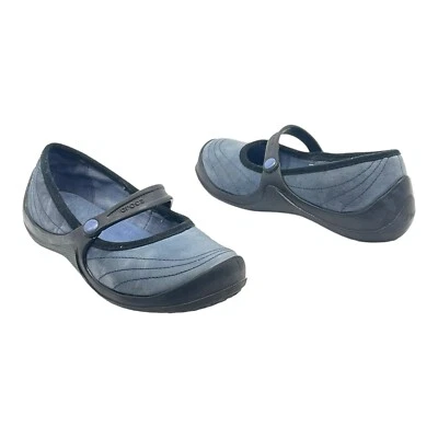 Zapatos de Trabajo CROCS Para Mujer 6 Gamuza Cuero Maryjane Planos Informales Cómodos AZUL Foto 1 de 4