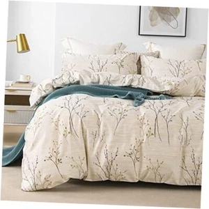 Cotton Duvet Cover Set - 100% Egyptian Cotton Branch Print Bedding King Cream - Picture 1 of 8