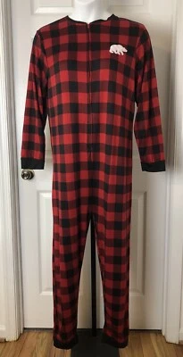 Pijama a cuadros Dearfoams Buffalo para mujer grande rojo búfalo a cuadros oso de una pieza Foto 1 de 4