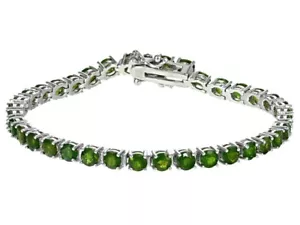 Bracciale Argento Sterling Cromo Naturale Diopside Argento Sterling Bianco Oro Over - Foto 1 di 3
