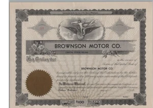 BROWNSON MOTOR CO......UNISSUED STOCK CERTIFICATE - Picture 1 of 1