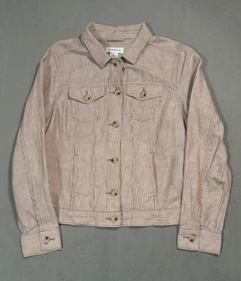 Camiseta de franela Liz Claiborne para mujer a rayas de lino algodón con botones -S Foto 1 de 4