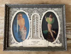 Termometro pubblicitario vintage incorniciato campione risque pin up ragazze anni 30 - Foto 1 di 6