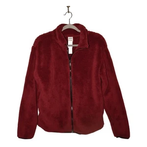PINK VICTORIA'S SECRET NEW $70 Burgundy Cozy Sherpa Fleece Zip Jacket Small - Picture 1 of 3