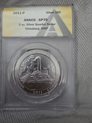 Graded Sp70 2011  5oz  Silver Quarter Dollar Vicksburg Nmp - Image 1 of 2