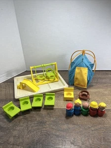 Vintage Fisher Price Little People Lot of 5 Figures Play Ground Tent Chairs Wood - Picture 1 of 8