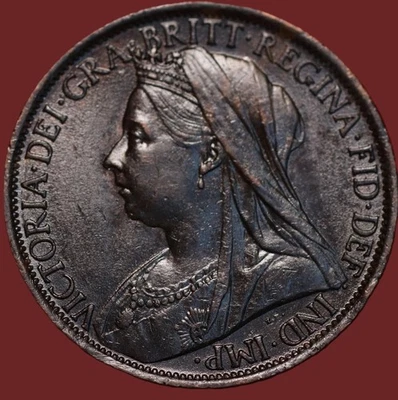 🇬🇧 Moneda extranjera de un centavo de Gran Bretaña de 1899 sin circular Foto 1 de 2