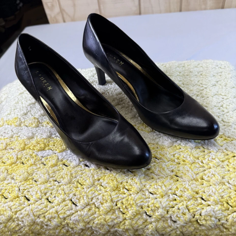 Zapatos para mujer Lauren Ralph Lauren Harper talla 11B cuero negro punta almendra tacones Foto 1 de 4