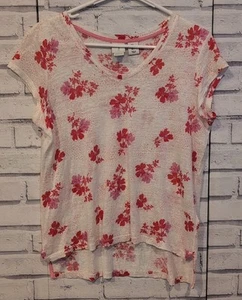 Joie Women's Size S 100% Linen Top White Pink Floral Cap Sleeve V-Neck - Picture 1 of 5