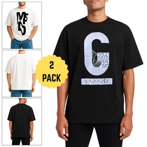 Paquete de 2 camisetas sueltas para hombre de manga corta estampadas con hombros caídos - Imagen 1 de 10