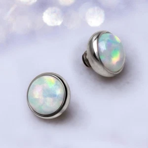 316L Stainless Steel White Synthetic Opal Dermal Top - Picture 1 of 2
