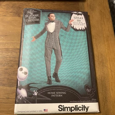 Simplicity Costume Pattern S9343 DISNEY Nightmare JACK SKELLINGTON Suit 44-52 - Image 1 of 2