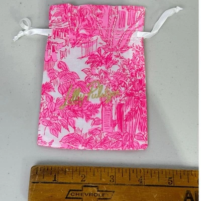 Lilly Pulitzer Jewelry Pouch Bag Pink Small Linen Sack Drawstring - Image 1 of 3