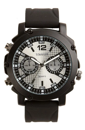 Nuovo titanium Cronografo Silicone Nero Fascia Quadrante Argento Uomo Orologio - Immagine 1 di 1