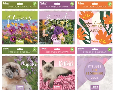TALLON 2025 Flip Over Desk Top Calendar Month to View Free Standing Assorted Designs
