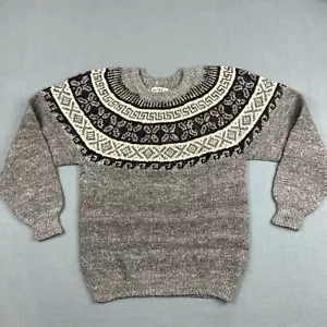 Minka Pullover Damen Large 100% Alpaka grau Rundhals Pulli Fairisle Strick - Bild 1 von 7