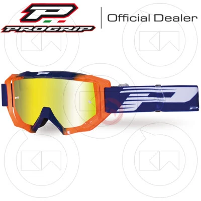 Enmascarar Progrip Gafas Moto Enduro Cross 3200 Azul/Naranja Fluo Lente Espejo - Imagen 1 de 3