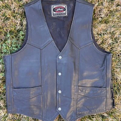 River Road Chaleco Motociclista Cuero Pesado Negro Botón Delantero  Foto 1 de 4